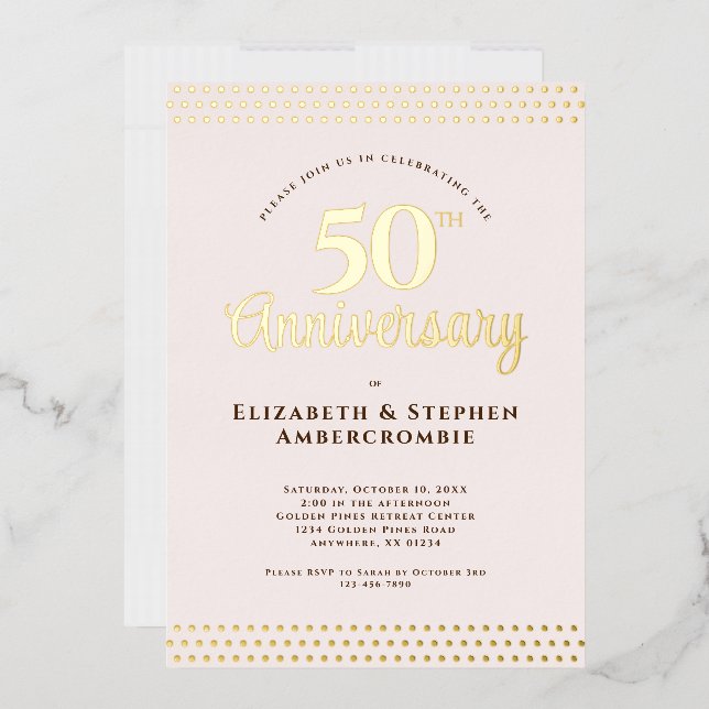 Modern Blush Pink 50th Wedding Anniversary Foil Invitation (Envelope)