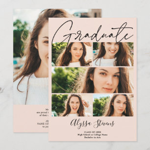 Modern blush pink 6 photos grid collage graduation announcement