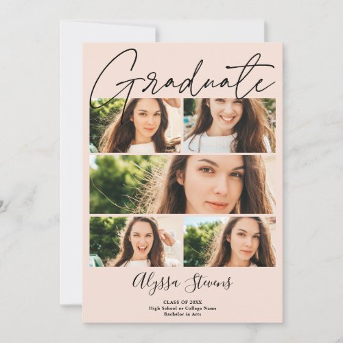 Modern blush pink 6 photos grid collage graduation announcement