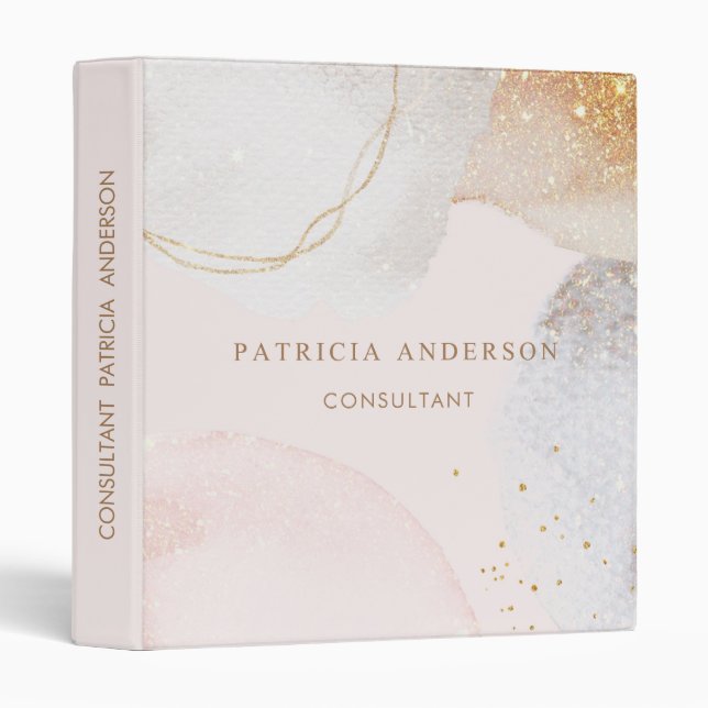 Modern blush pink abstract consultant 3 ring binder (Front/Spine)