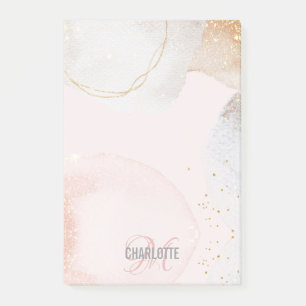 Modern blush pink abstract monogram name post-it n post-it notes