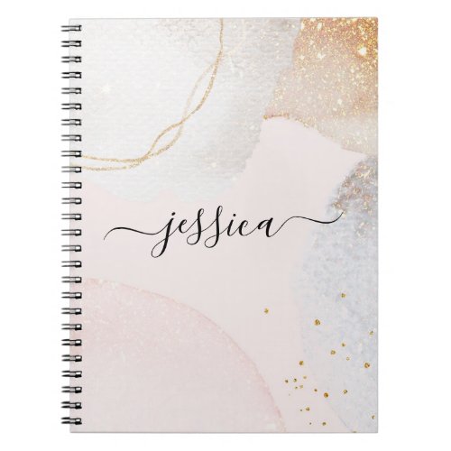 Modern blush pink abstract script name   notebook