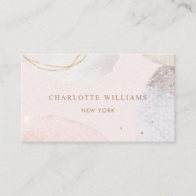 Modern blush pink abstract watercolor business card (Front)