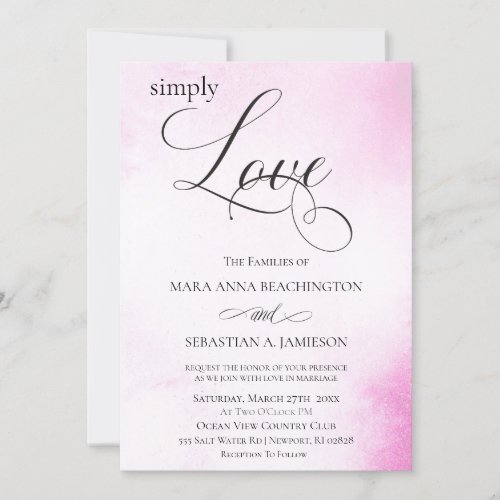  Modern Blush Pink Abstract Watercolor Wedding Invitation