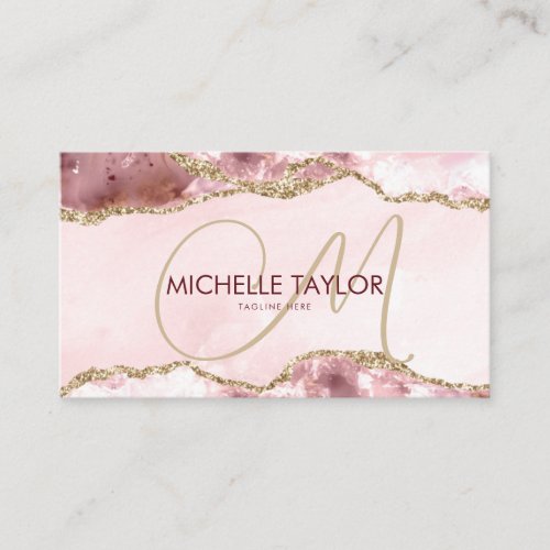 Modern Blush Pink Agate Chic Modern Monogram Busin Business Card