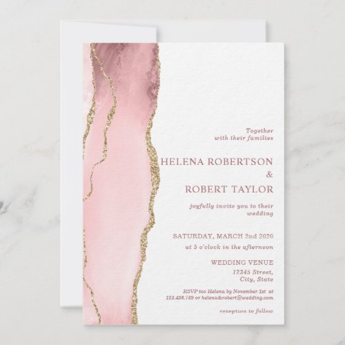 Modern blush pink agate invitation