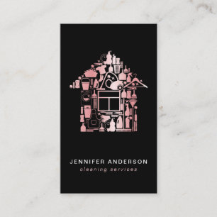 Modern Blush Pink And Black Cleaning Services Business Card