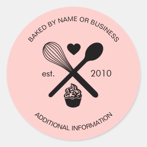 Modern Blush Pink and Black Cute Cupcake Bakery Classic Round Sticker