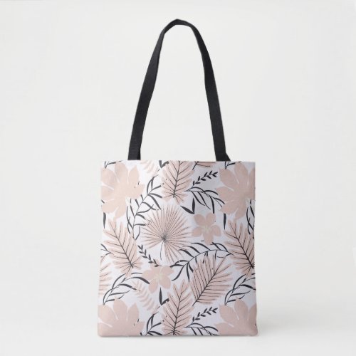 Modern Blush Pink and Black Tropical Tote Bag