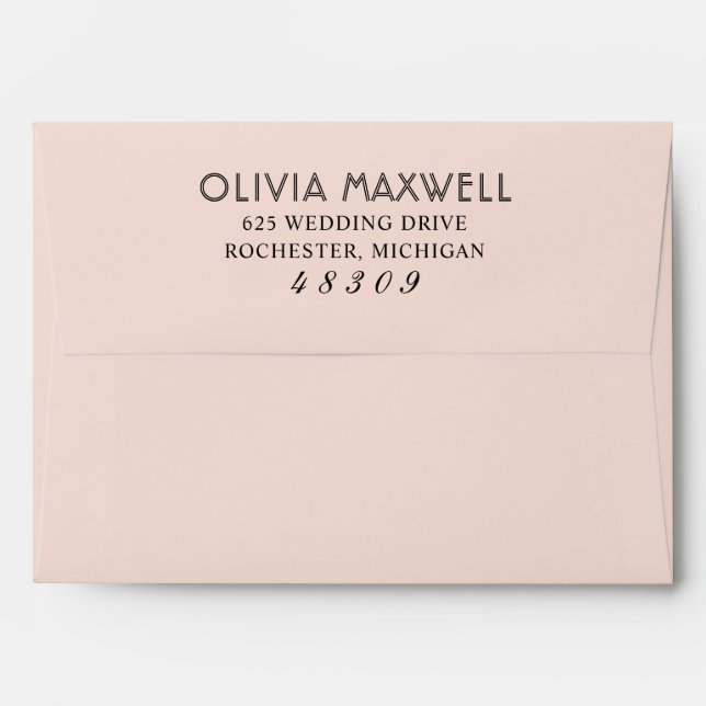 Modern Blush Pink and Black Wedding Envelope (Back (Top Flap))