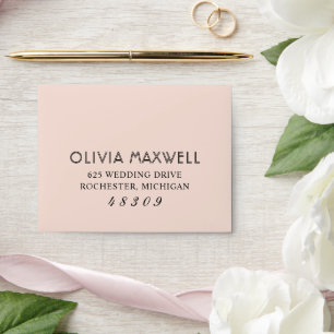 Modern Blush Pink and Black Wedding RSVP Envelope