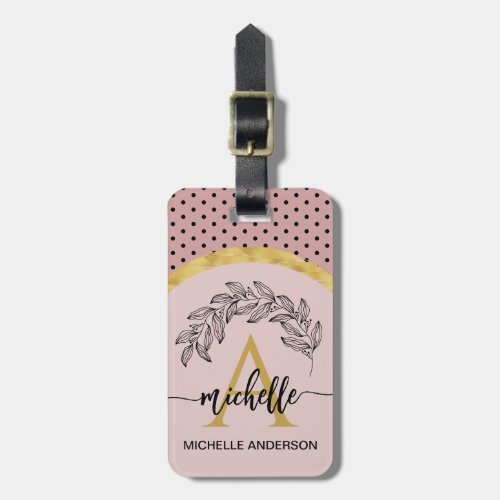 Modern Blush Pink and Gold Monogram  Luggage Tag