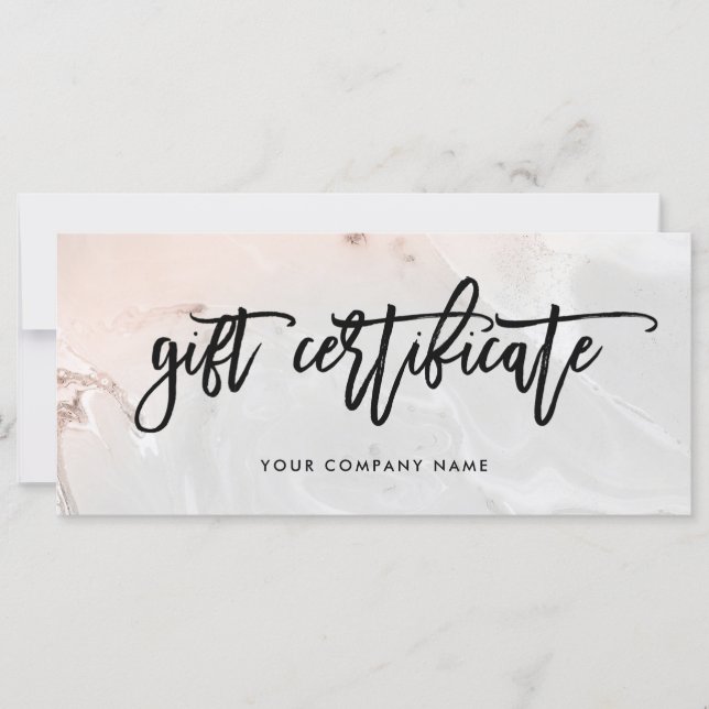 Modern Blush Pink and Gray Marble Gift Certificate (Front)