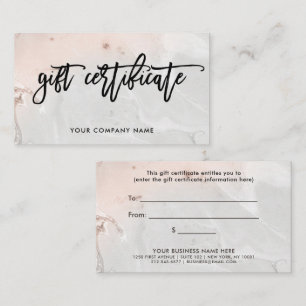 Modern Blush Pink and Gray Marble Gift Certificate