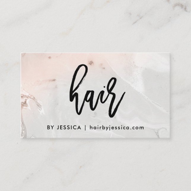 Modern Blush Pink and Gray Marble | Hair Business Card (Front)