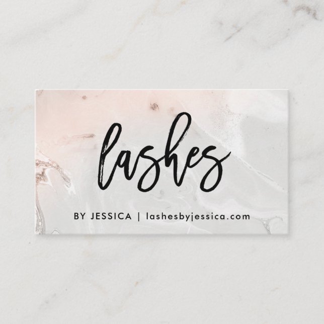 Modern Blush Pink and Gray Marble | Lashes Business Card (Front)