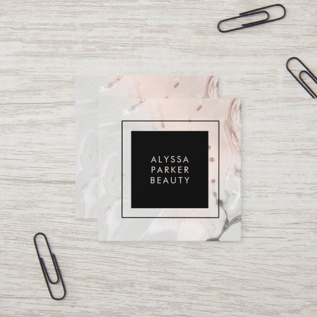 Modern Blush Pink and Gray Marble Social Media Square Business Card (Front/Back In Situ)