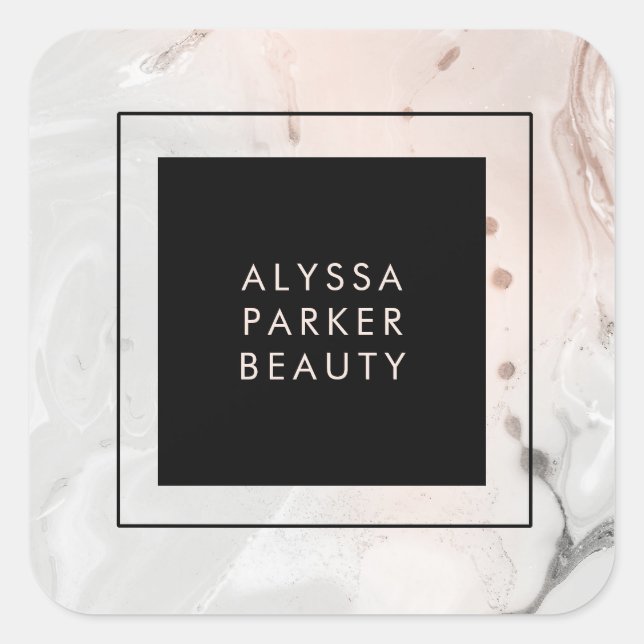 Modern Blush Pink and Gray Marble Square Sticker (Front)