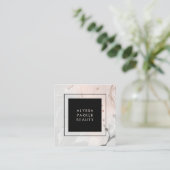 Modern Blush Pink and Gray Marble with Black Square Business Card (Standing Front)