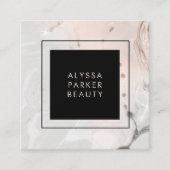 Modern Blush Pink and Gray Marble with Black Square Business Card (Front)