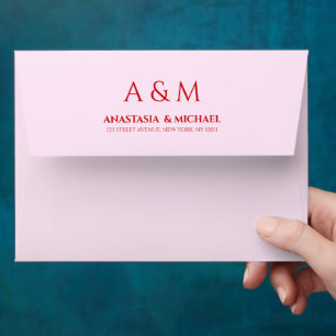 Modern blush pink and red minimalist wedding envelope