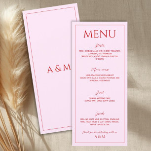 Modern blush pink and red minimalist wedding menu