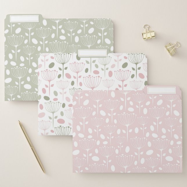 Modern Blush Pink and Sage Green Floral File Folder (Set)