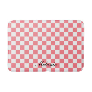 Modern Blush Pink and White Checkered Bath Mat