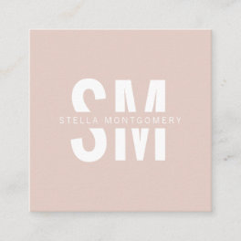 Modern blush pink and white monogram professional square business card