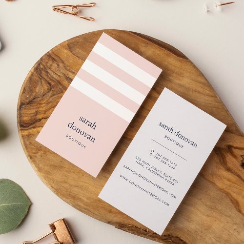 Modern Blush Pink and White Stripe Business Card