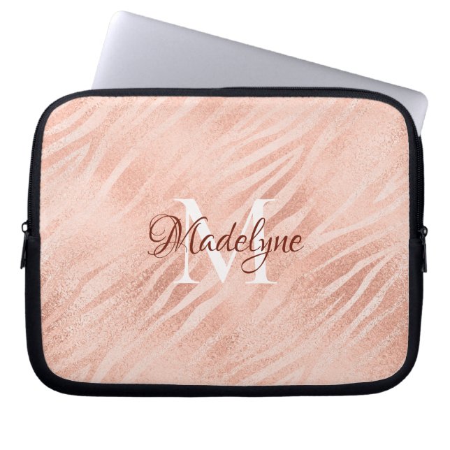 Modern Blush Pink Animal Print Shimmer Laptop Sleeve (Front)