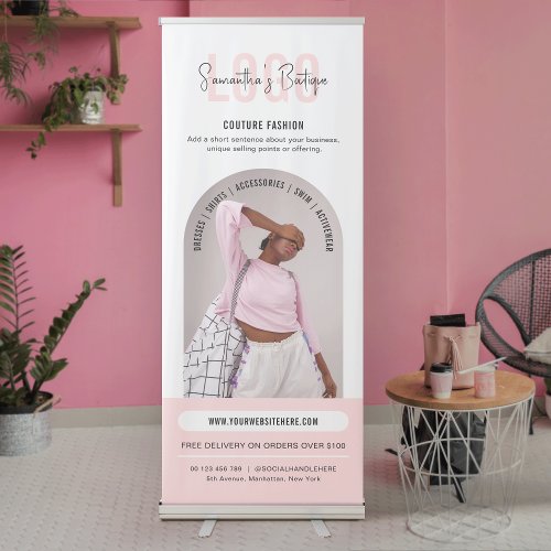 Modern Blush Pink Arch Photo Boutique Promotional Retractable Banner