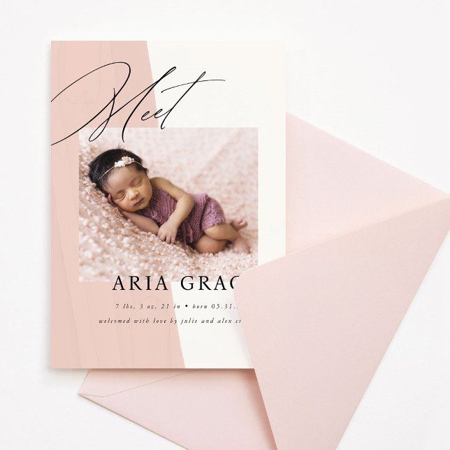 Modern Blush Pink Baby Girl Birth Announcement (Creator Uploaded)