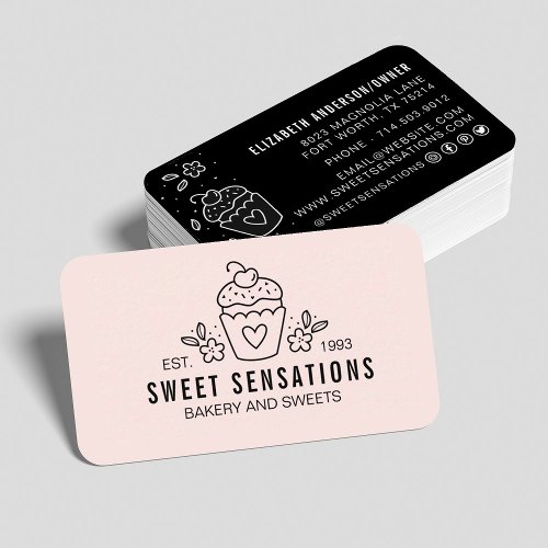 Modern Blush Pink Bakery Catering Chef Business Card