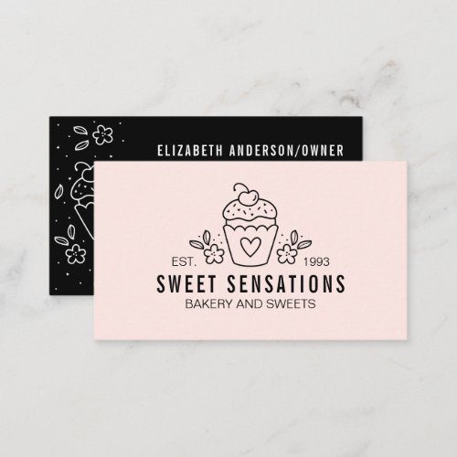 Modern Blush Pink Bakery Catering Chef Business Card