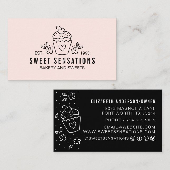 Modern Blush Pink Bakery Catering Chef Business Card (Front/Back)