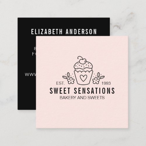 Modern Blush Pink Bakery Catering Chef Square Business Card