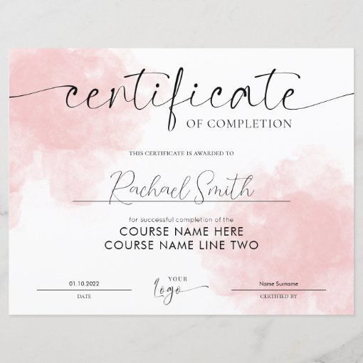 Modern Blush Pink Beauty Course Completion Award Zazzle