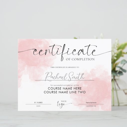 Modern Blush Pink Beauty Course Completion Award Zazzle