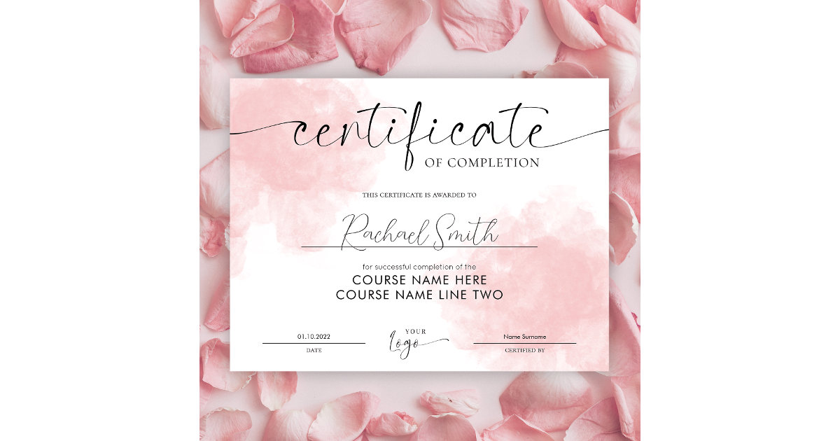 Modern Blush Pink Beauty Course Completion Award Zazzle
