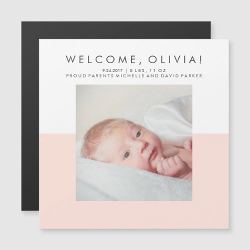 Modern Blush Pink Birth Announcement  Photo