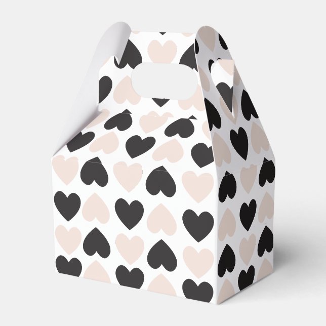 Modern Blush Pink Black Love Hearts Pattern Favor Boxes (Front Side)