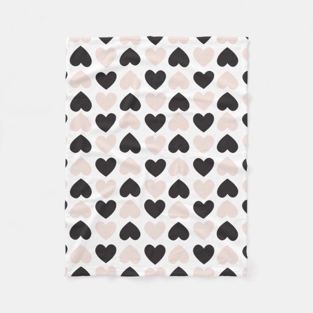 Modern Blush Pink Black Love Hearts Pattern Fleece Blanket (Front)