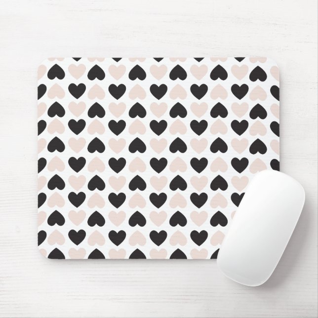 Modern Blush Pink Black Love Hearts Pattern Mouse Pad (With Mouse)