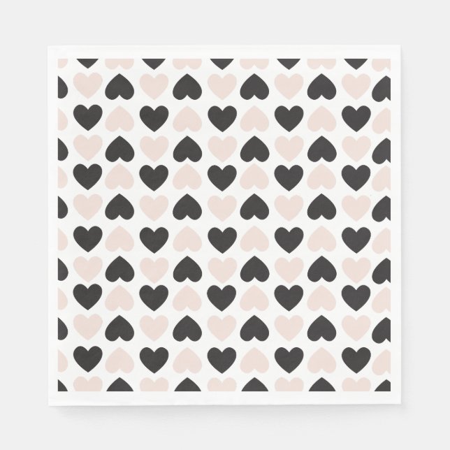 Modern Blush Pink Black Love Hearts Pattern Napkins (Front)