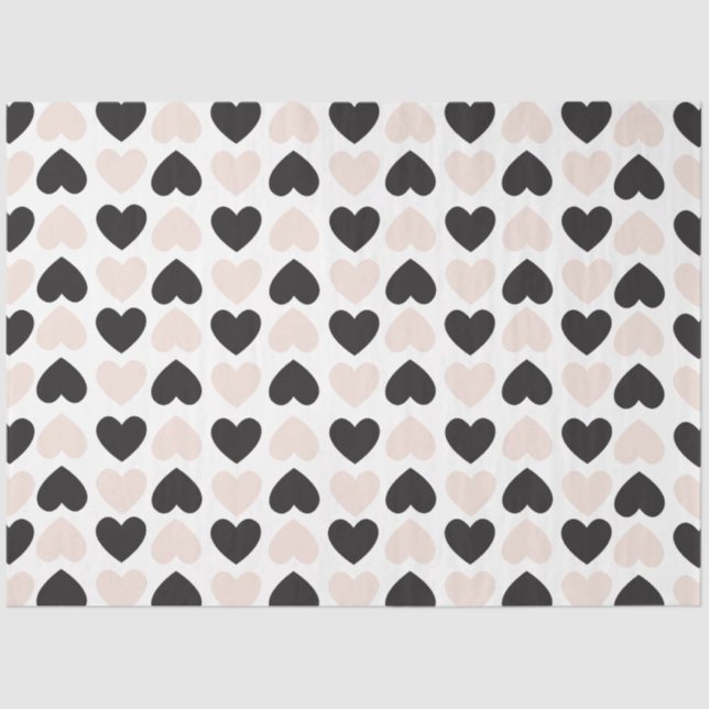 Modern Blush Pink Black Love Hearts Pattern Tissue Paper (Front)