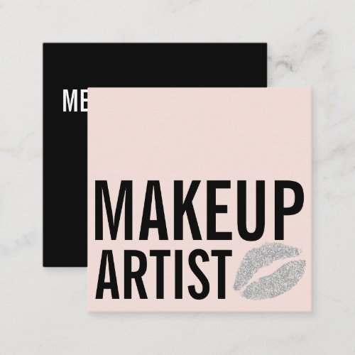 Modern blush pink black makeup beauty square business card