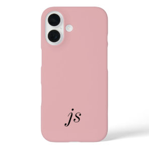 Modern Blush Pink Black Monogram Name iPhone 16 Case