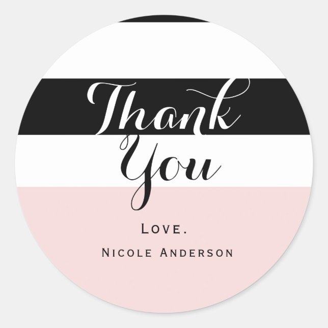 Modern Blush Pink Black & White Stripe Party Classic Round Sticker (Front)