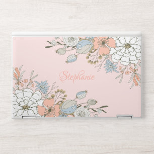 Modern Blush Pink Blue Floral Monogram HP Laptop Skin